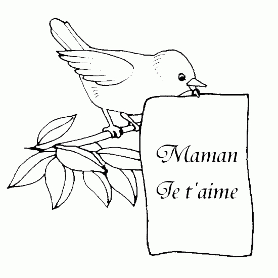 Coloriage d'une scène de fête des mères avec des fleurs et un message affectueux
