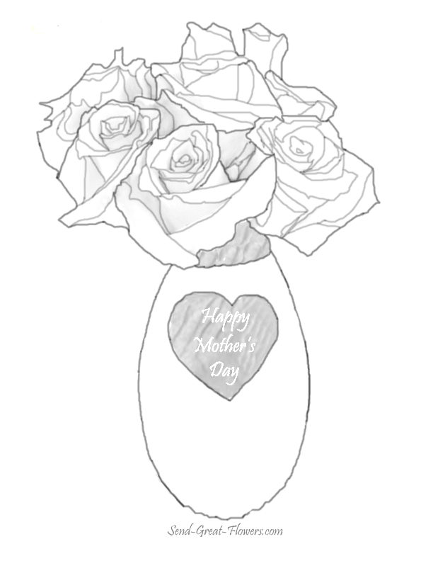 Coloriage pour la fête des mères avec des fleurs et un cœur