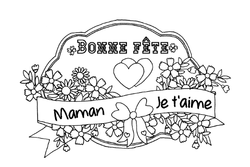 Coloriage fête des mères avec un bouquet de fleurs et un cœur