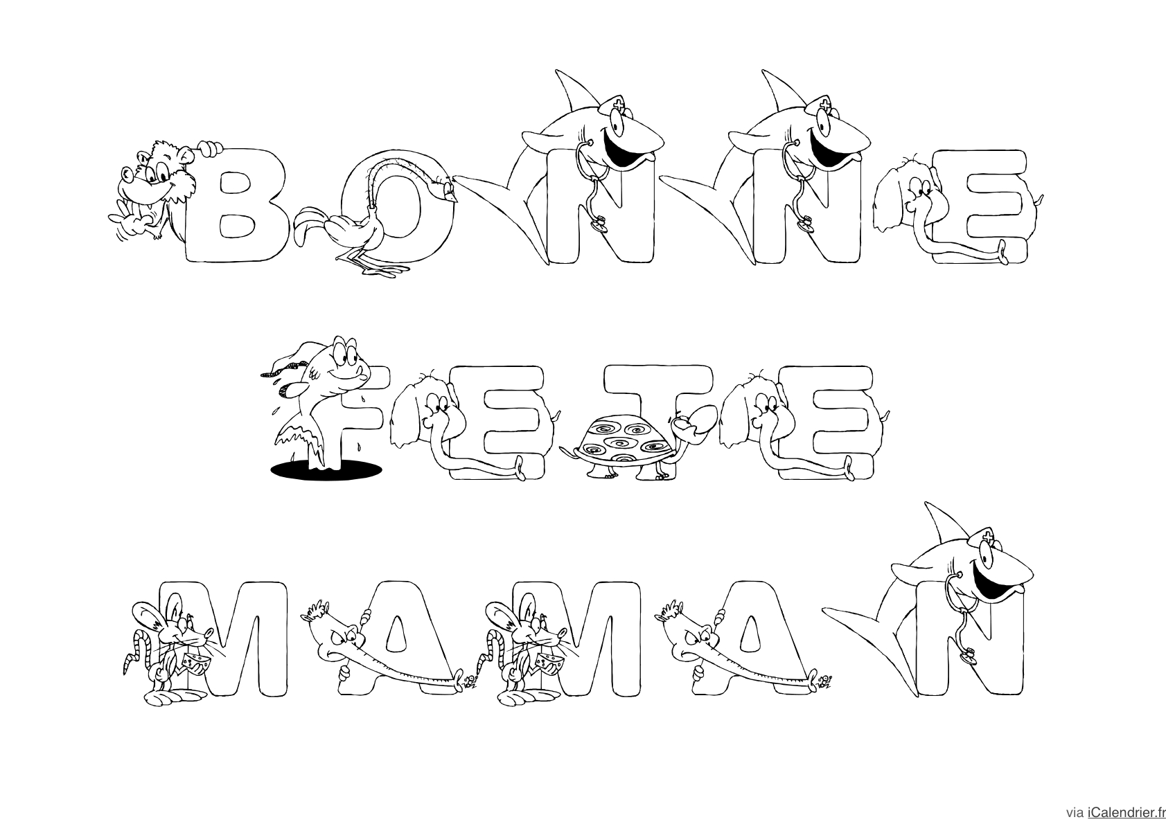 Coloriage de la fête des mères avec une maman et ses enfants