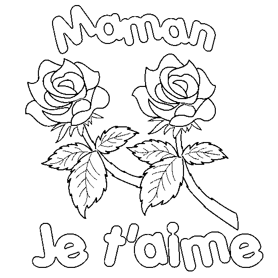 Coloriage d'une scène de fête des mères avec des fleurs et des cœurs