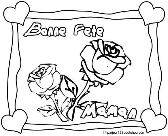 Coloriage de la fête des mères avec un bouquet de fleurs et des cœurs