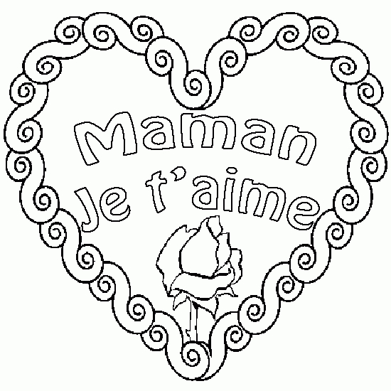 Coloriage d'une maman entourée de fleurs et de cœurs pour la fête des mères