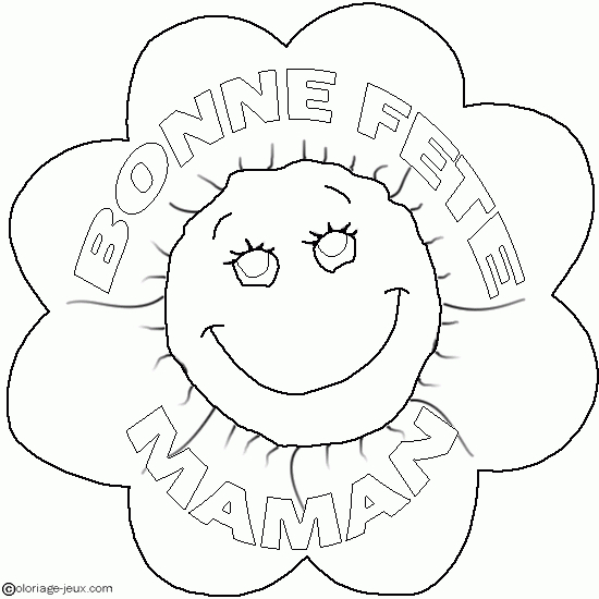 Coloriage d'une scène de fête des mères avec des fleurs et un cœur