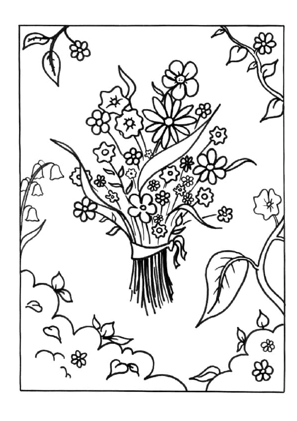 Coloriage fête des mères avec un bouquet de fleurs et un message doux