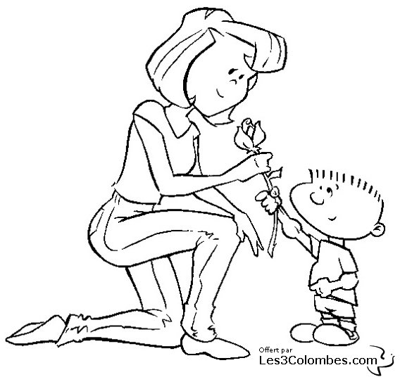 Coloriage de la fête des mères avec un bouquet de fleurs et un message