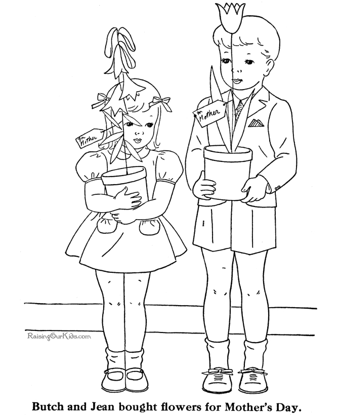 Coloriage de la fête des mères avec un bouquet de fleurs et un cœur