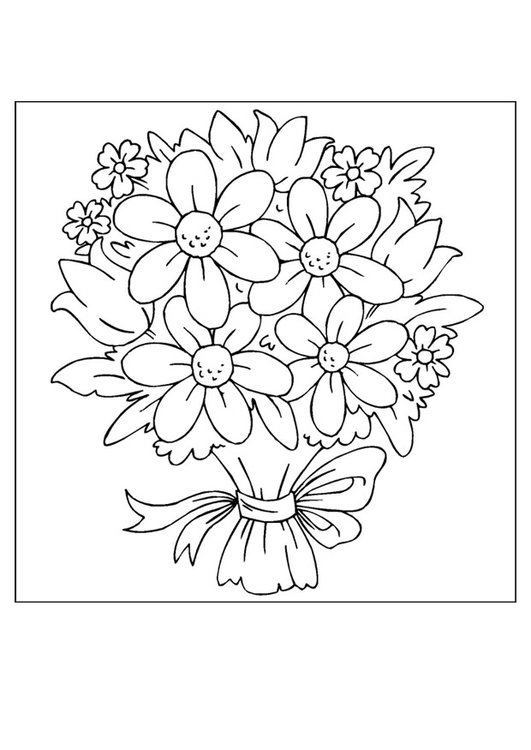 Coloriage de la fête des mères avec un bouquet de fleurs et un cœur