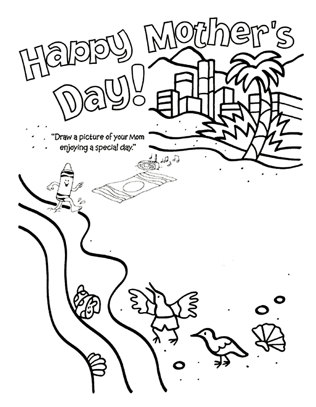 Coloriage fête des mères avec un bouquet de fleurs et un message affectueux