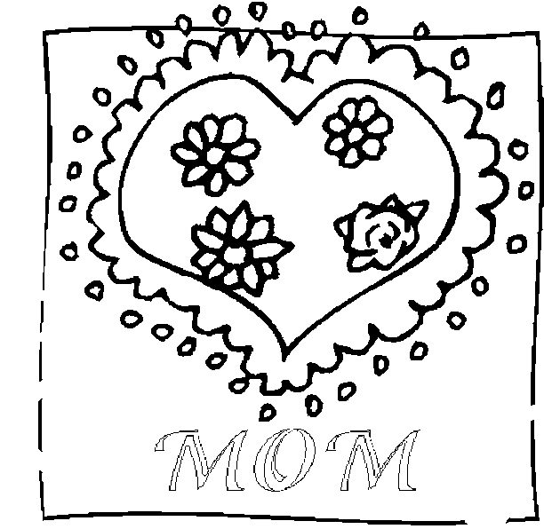 Coloriage fête des mères avec un bouquet de fleurs et un cœur