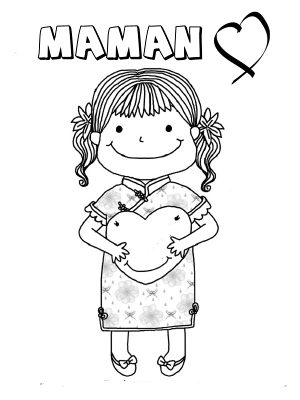 Coloriage fête des mères avec un bouquet de fleurs et un message d'amour