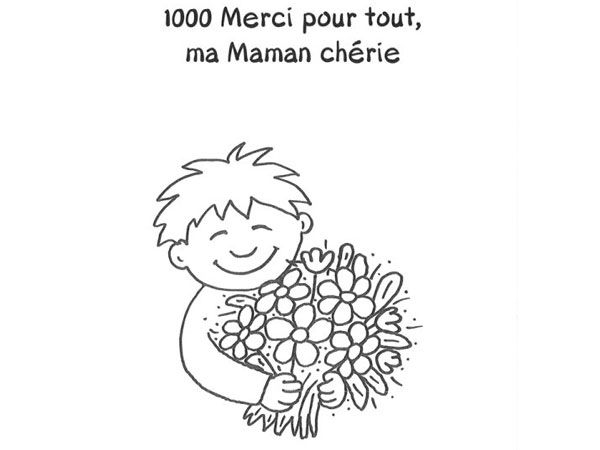 Coloriage fête des mères avec un bouquet de fleurs et un message affectueux