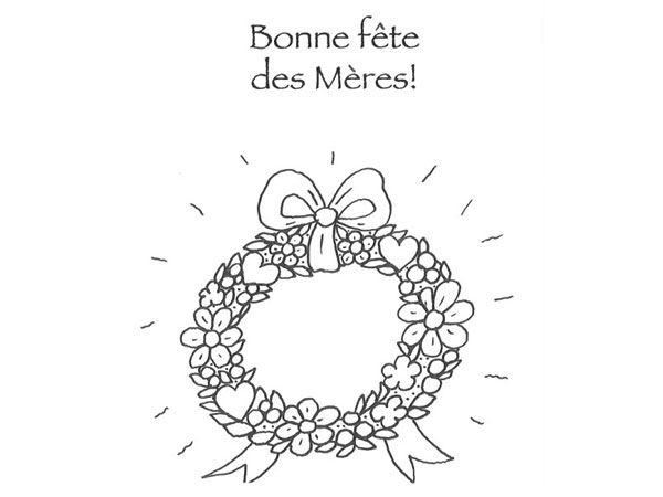 Coloriage fête des mères avec un bouquet de fleurs et un cœur
