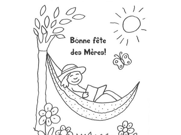 Coloriage de la fête des mères avec des fleurs et un message