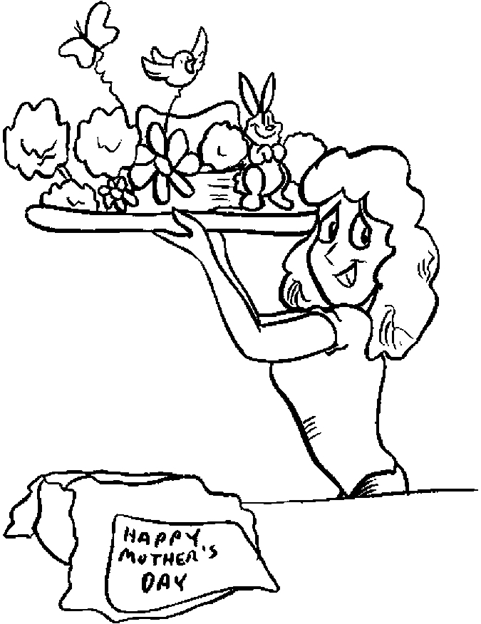Coloriage de la fête des mères avec un bouquet de fleurs et un message chaleureux