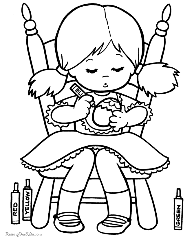 Coloriage d'une fillette jouant dans un jardin