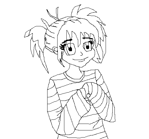 Coloriage d'une fillette joyeuse jouant dans un jardin fleuri