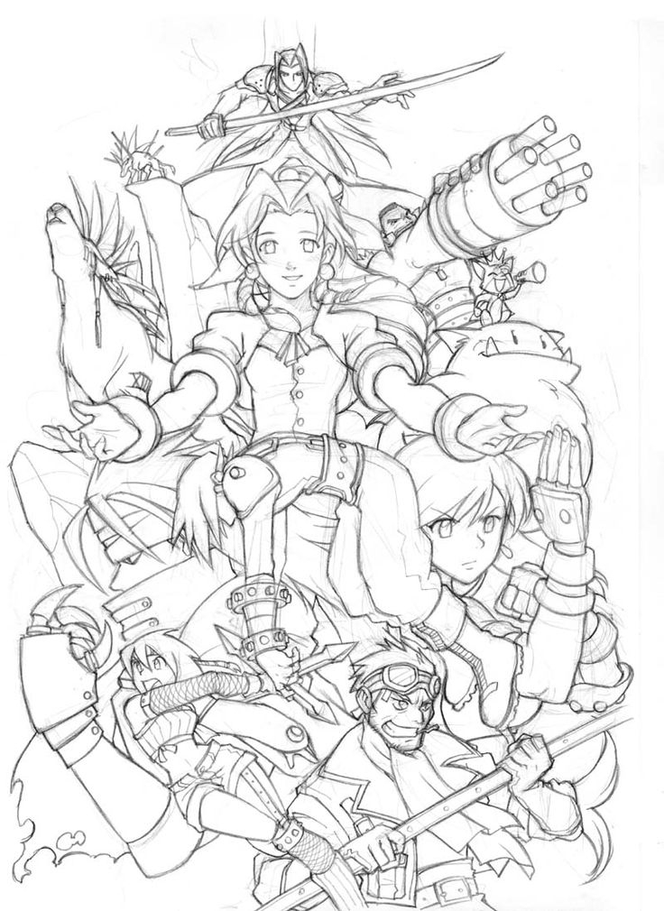 Personnages de Final Fantasy en pleine action dans un décor épique