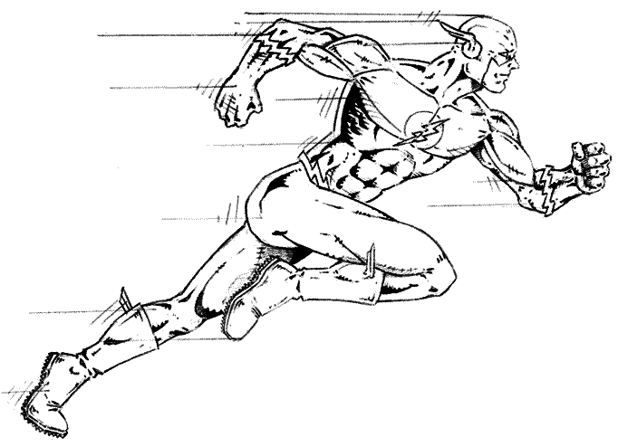 Flash en pleine course à travers une ville stylisée