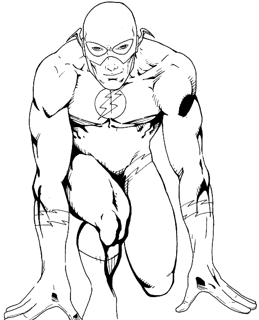 Coloriage de Flash, le super-héros en pleine action