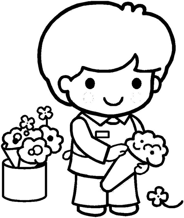 Coloriage d'un fleuriste dans son atelier animé