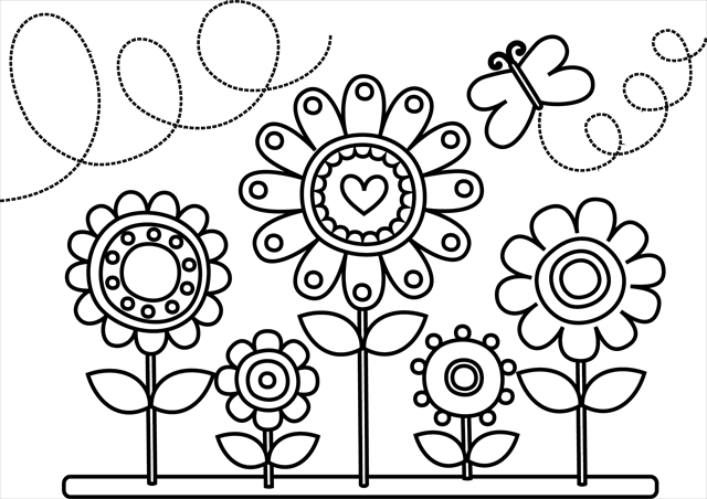 Coloriage de fleurs variées entourées de feuillage