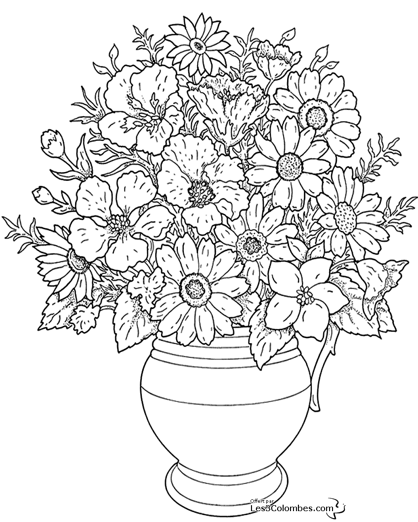 Coloriage de fleurs variées avec détails de feuilles