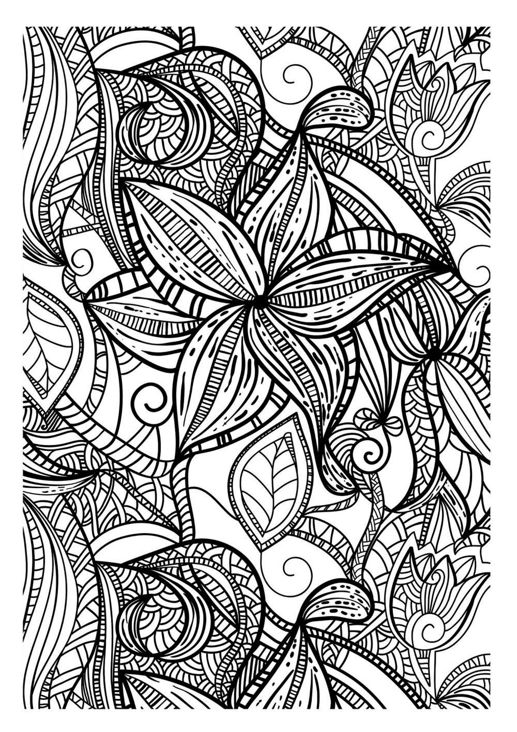 Coloriage de fleurs variées entourées de feuillage