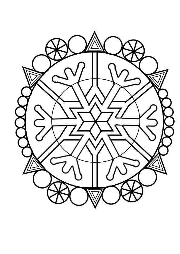 Coloriage d'un flocon de neige stylisé sur fond blanc