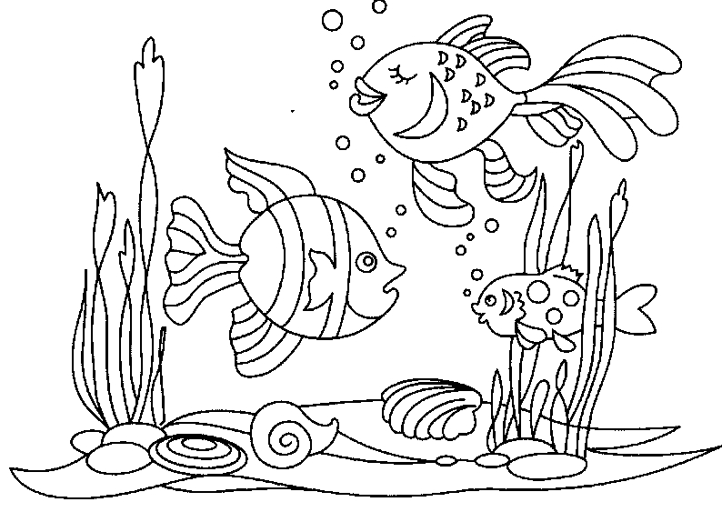 Coloriage d'un fond marin animé avec poissons et coraux