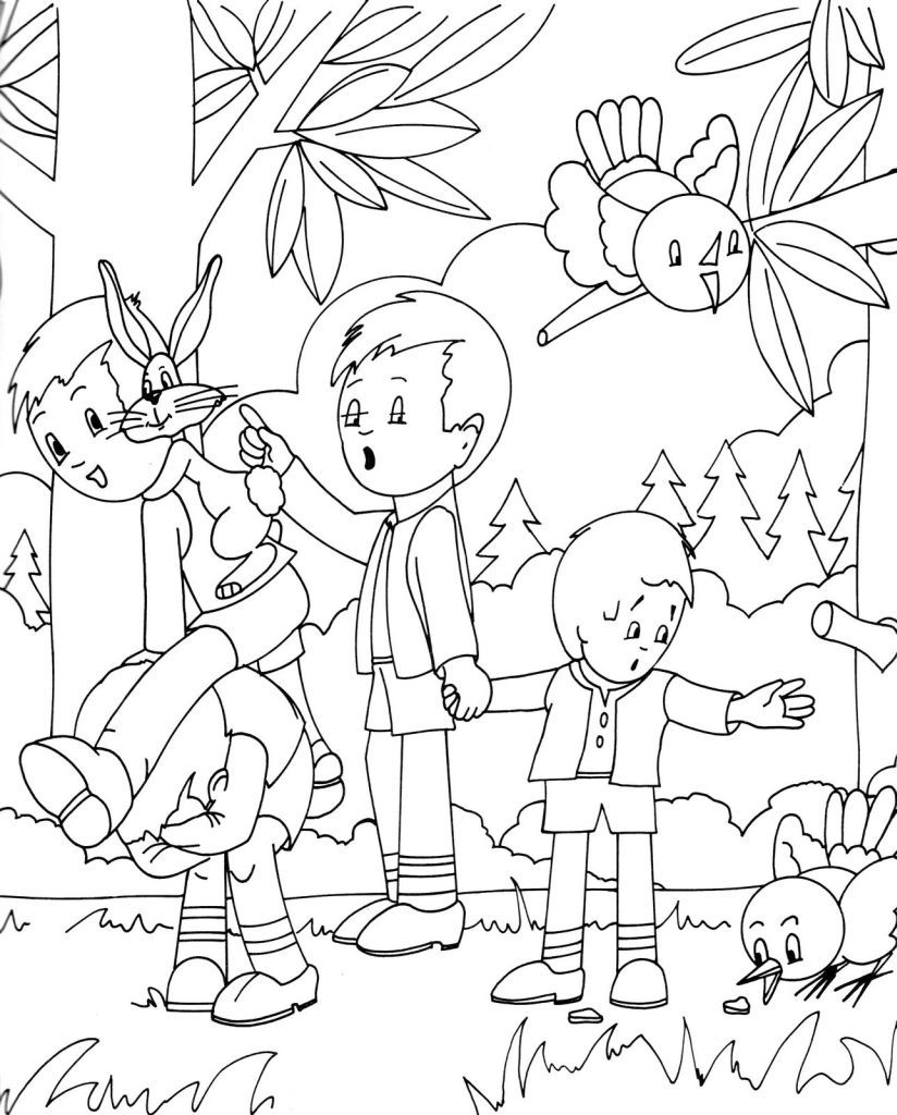 Coloriage d'une forêt avec un chemin et des arbres