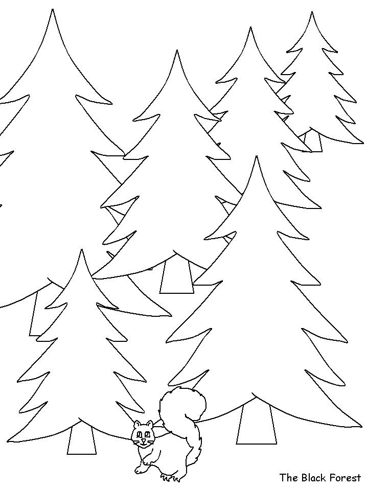 Scène de forêt avec arbres et animaux à colorier