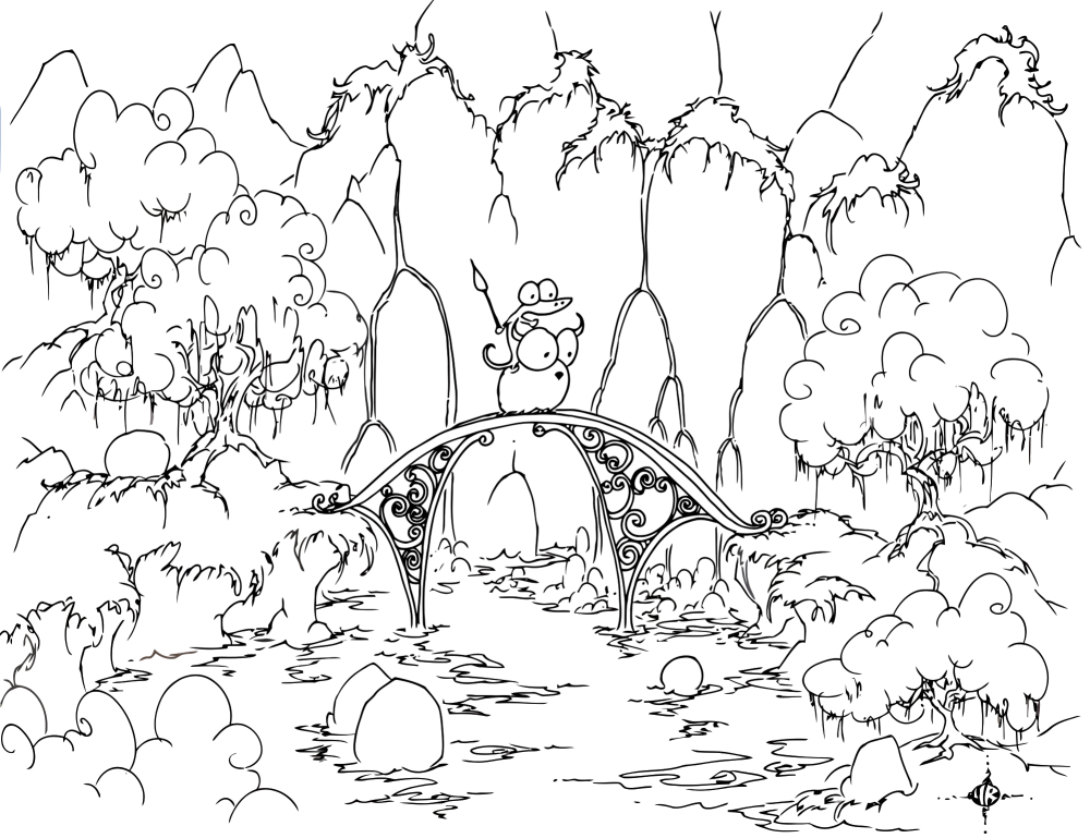 Coloriage d'une forêt animée avec des animaux et des arbres