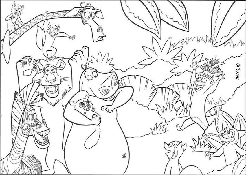 Coloriage de la forêt avec des arbres et des animaux