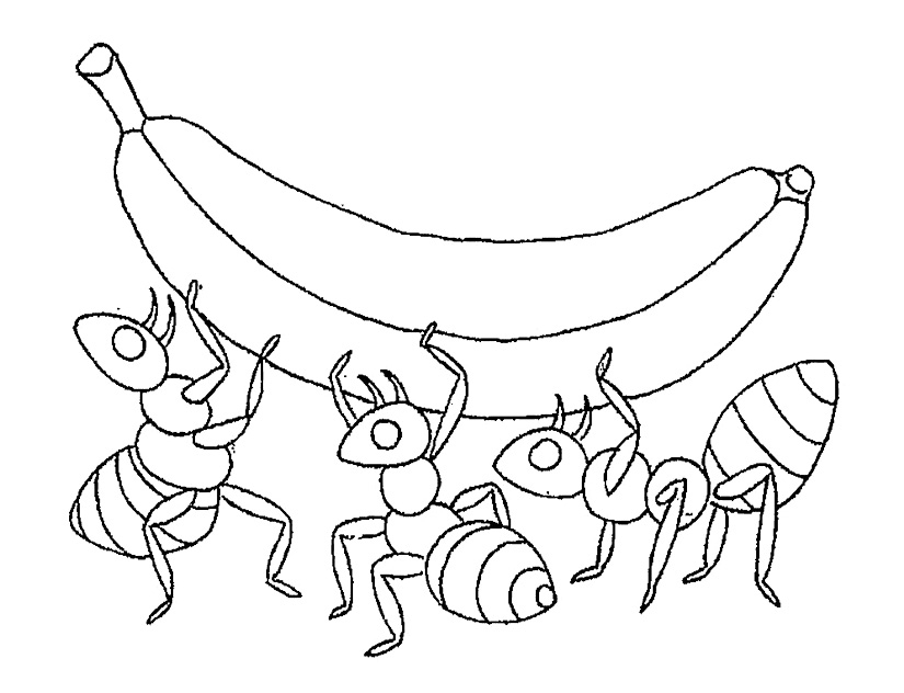 Coloriage d'une fourmi en pleine activité sur un sol de terre Coloriage d'une fourmi en pleine activité sur un sol de terre
