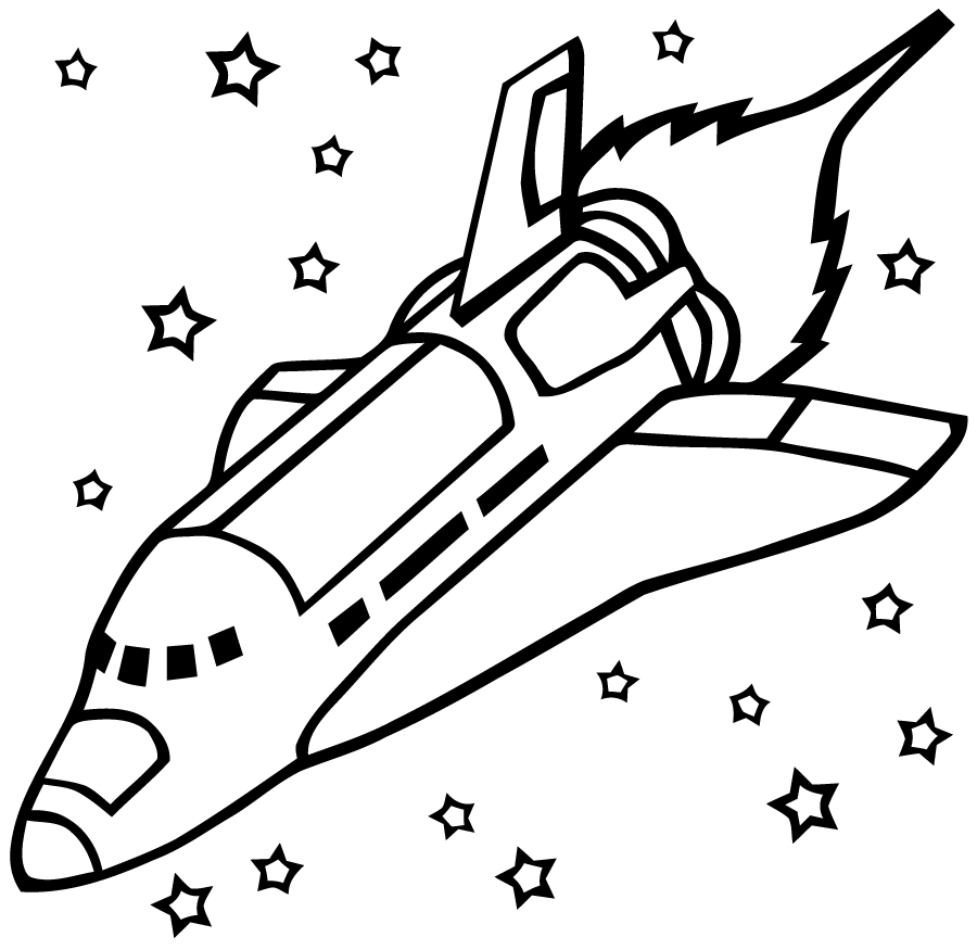 Coloriage d'une fusée prête au décollage dans l'espace