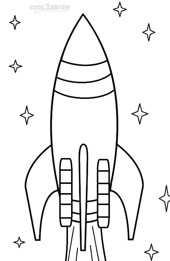 Coloriage d'une fusée prête à décoller dans l'espace