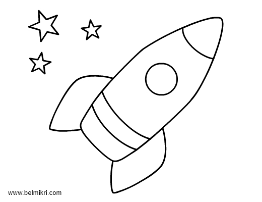 Coloriage d'une fusée prête à décoller dans l'espace