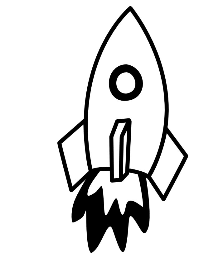 Coloriage d'une fusée s'élançant vers les étoiles