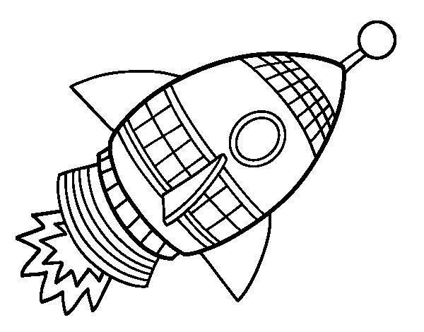 Coloriage d'une fusée prête à décoller dans l'espace