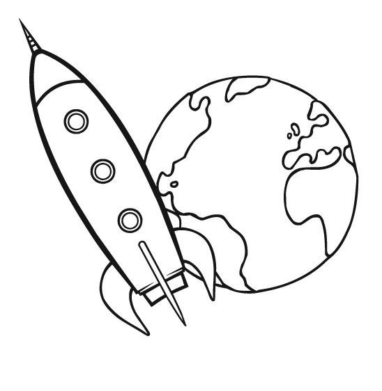 Coloriage d'une fusée prête au décollage dans l'espace
