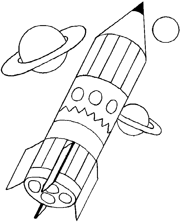 Coloriage d'une fusée prête au décollage dans l'espace
