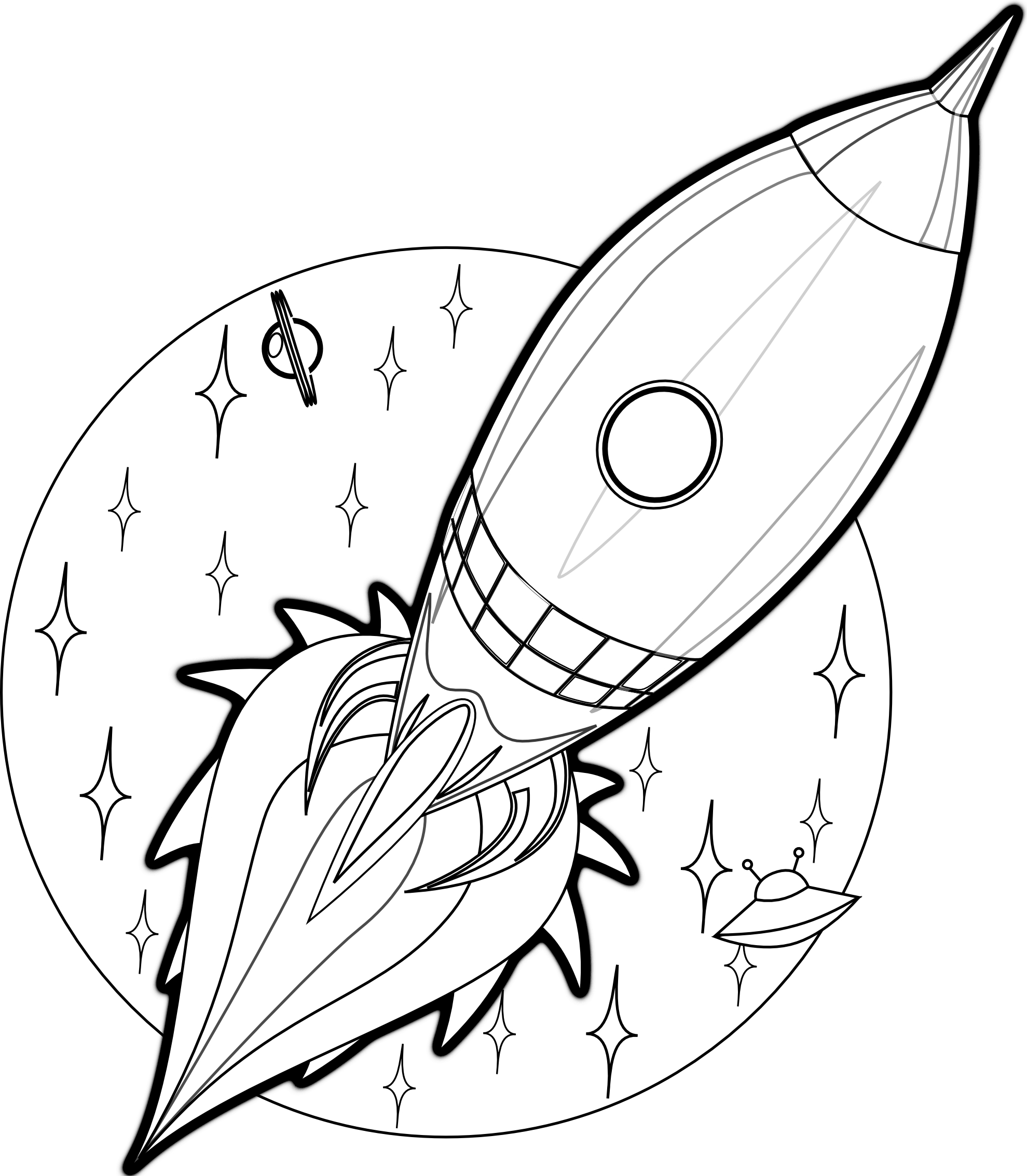 Coloriage de fusée dans l'espace avec des étoiles