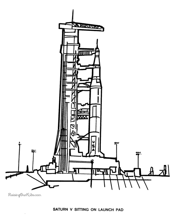 Coloriage d'une fusée prête à décoller dans un ciel étoilé