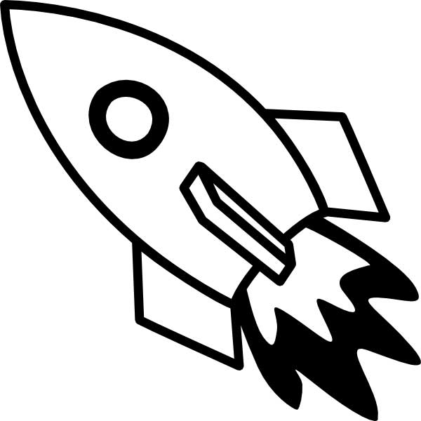 Coloriage d'une fusée prête à décoller dans un ciel étoilé