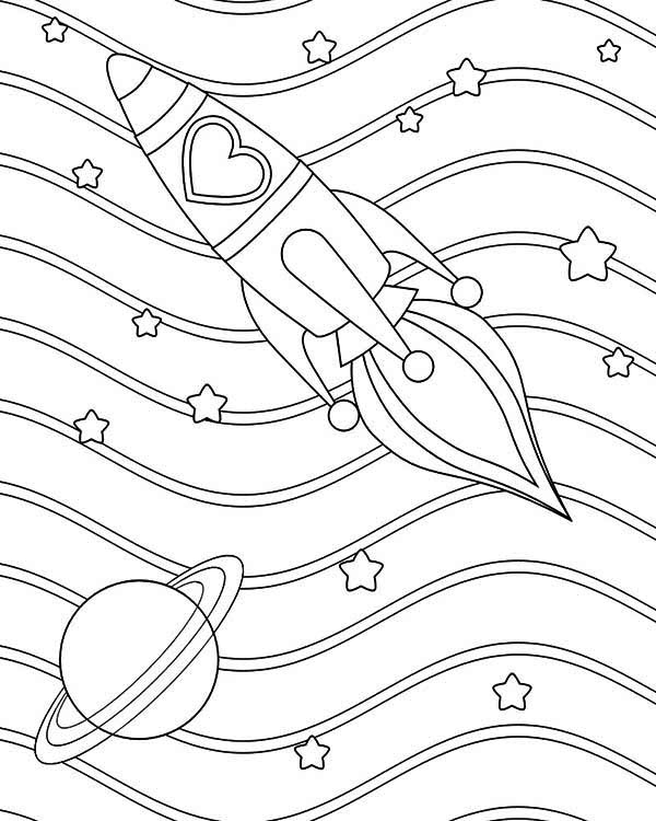 Coloriage d'une fusée en plein vol dans l'espace