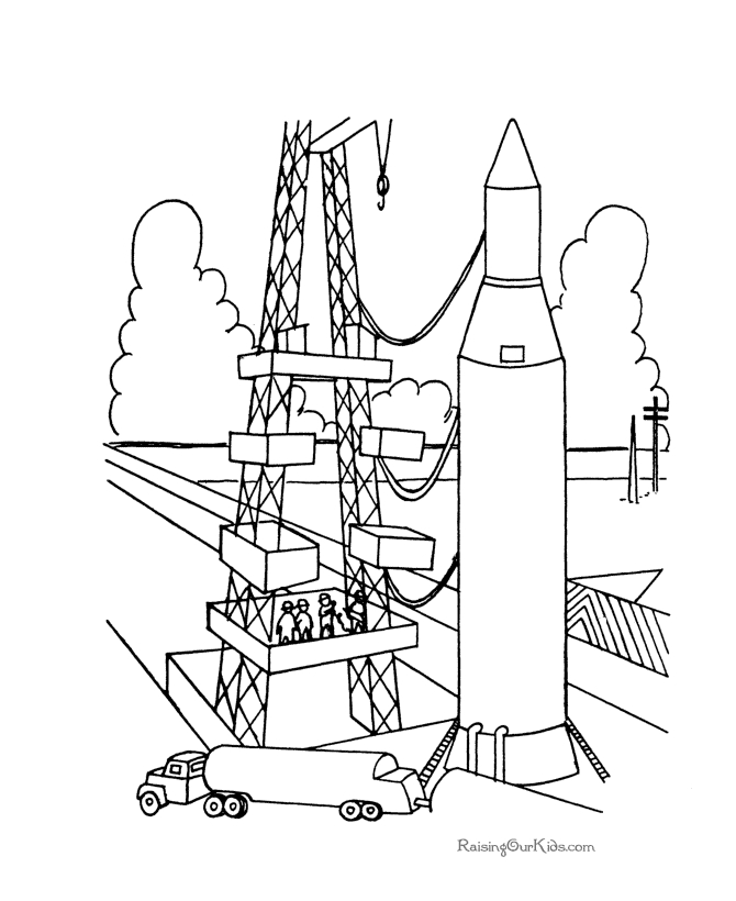 Coloriage d'une fusée dans l'espace avec des étoiles