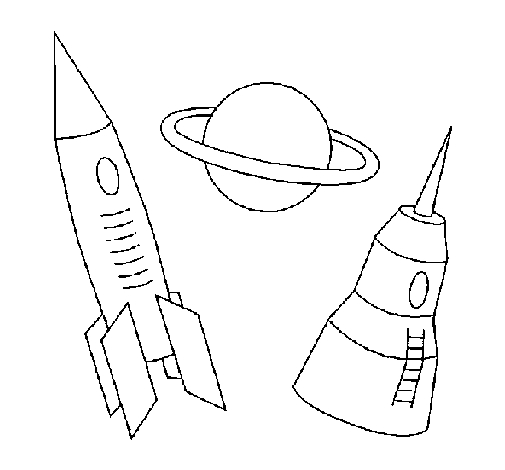 Coloriage d'une fusée en plein vol dans l'espace