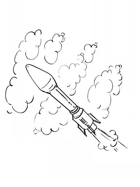 Coloriage d'une fusée prête pour le décollage dans l'espace