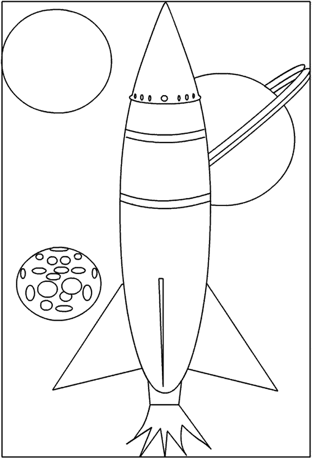 Un coloriage de fusée prête à décoller dans l'espace